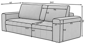 Sárga bársony kinyitható-tárolóhelyes kanapé 247 cm Lazaro – ELTAP