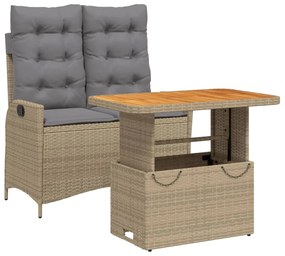 vidaXL 2 részes bézs polyrattan kerti étkezőgarnitúra párnákkal