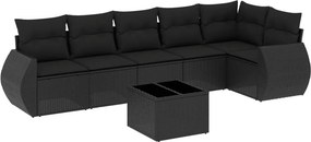 vidaXL 7 részes fekete polyrattan kerti ülőgarnitúra párnával