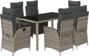 vidaXL 7 részes szürke polyrattan kerti étkezőgarnitúra párnával