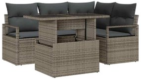 vidaXL Kerti Kanapé Szett párnával tárolóval 5 pcs Szürke Poli rattan
