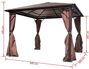 alumínium kerti pavilon barna függönnyel 300 x 300 cm
