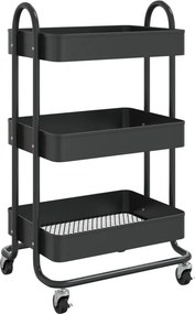 vidaXL fekete acél 3 szintes kocsi 43 x 34 x 79 cm