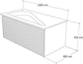 TMP TROYA100 fali fürdőszobabútor - Akrivit öntött műmárvány mosdóval - 100 x 48,5 cm