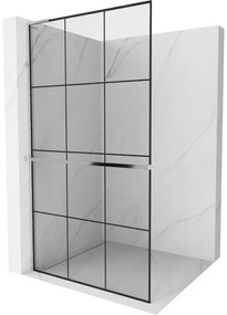 Mexen Kioto+ L, Walk-In zuhanyparaván polccal és akasztóval 120 x 200 cm, 8 mm átlátszó üveg fekete mintás, króm profil, 800-120-123-01-77