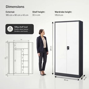 Zárható takarítószekrény antracit-fehér DAWID 900 x 1850 x 450 mm