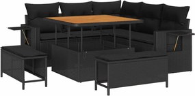 vidaXL Kerti Kanapé Szett párnával 8 pcs Fekete polirattan