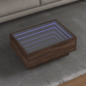 Barna tölgy szerelt fa dohányzóasztal LED-del 70 x 50 x 30 cm