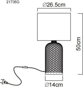 Globo 21735G Asztali lámpa, üveg szürke, textil szürke, kábel PVC fehér, billenőkapcsoló a kábelen, ø: 265mm, M: 500mm, kábel hossza 1300mm, 1x E27 60W 230V izzó nélkül