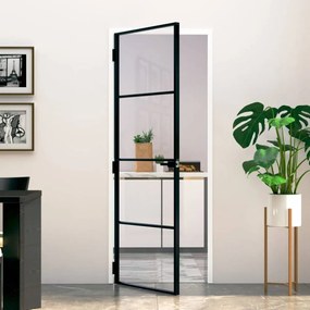 Fekete edzett üveg és alumínium vékony beltéri ajtó 76x201,5 cm