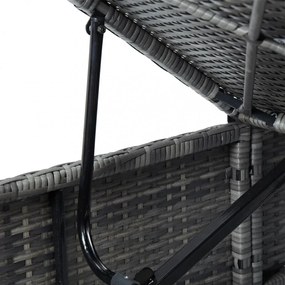 szürke polyrattan napozóágy párnával és teázóasztallal