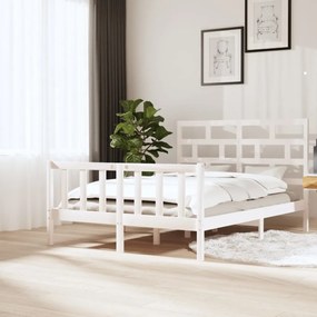 King Size fehér tömör fenyőfa ágykeret 150 x 200 cm