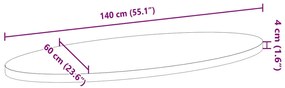 sötétbarna tömör akácfa ovális alakú asztallap 140 x 60 x 4 cm