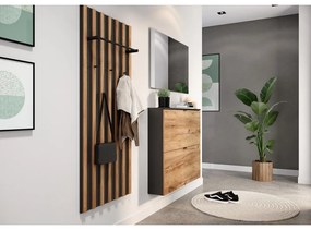 Antracitszürke-natúr színű billenő ajtós függő cipőtartó tölgyfa dekorral 100x85x19 cm Renell – Germania