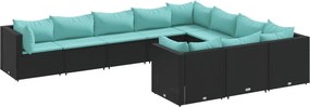 vidaXL 10 részes fekete polyrattan kerti ülőgarnitúra párnákkal
