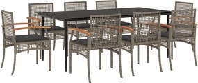 vidaXL 9 részes szürke polyrattan kerti étkezőgarnitúra párnával