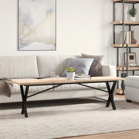 Tömör fenyőfa és acél X-vázú dohányzóasztal 160x40x45,5 cm