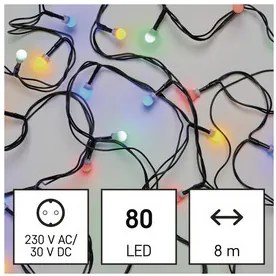 LED karácsonyi fényfüzér, cseresznye – golyók, 8 m, kültéri és beltéri, többszínű, program