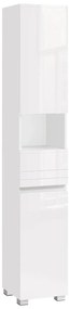 Keskeny fürdőszoba szekrény, fiókkal, állítható polcokkal, fehér, 30x30x170 cm