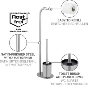Matt ezüstszínű rozsdamentes acél WC-papír tartó állvány WC-kefével Levante – Wenko