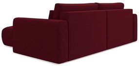 Borvörös bársony kinyitható-tárolóhelyes sarokkanapé (jobb oldali-heverő résszel) Kapua – Makamii