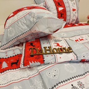 Pamut lepedők Karácsonyi hóember piros TiaHome - 1x Párna 90x70cm, 1x Paplan 140x200cm