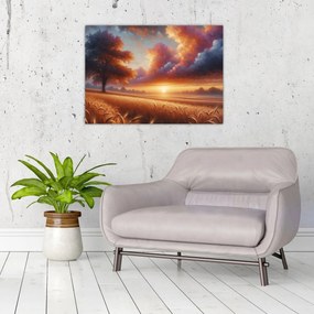 Üveg kép – Naplemente a mezőn (70x50 cm)