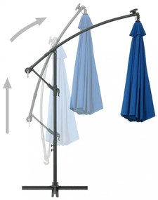 azúrkék konzolos napernyő LED-fényekkel és acélrúddal 300 cm