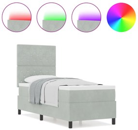 Ágykeret Matraccal és LED Fénnyel Szürke 80x200 cm Bársony