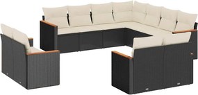 vidaXL 11 részes fekete polyrattan kerti ülőgarnitúra párnákkal