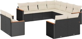 vidaXL 11 részes fekete polyrattan kerti ülőgarnitúra párnákkal