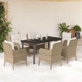 7 részes bézs polyrattan kerti étkezőgarnitúra párnákkal