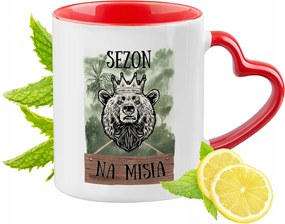 Maci macis bögre piros szív alakú füllel ajándék nyomott mintával