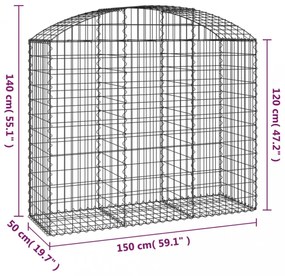 íves horganyzott vas gabion kosár 150x50x120/140 cm