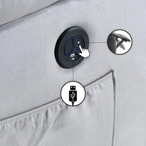 Elektromosan Vezérelhető Masszázsfunkciós Relaxfotel Szürke Bársony Kárpittal. ARON