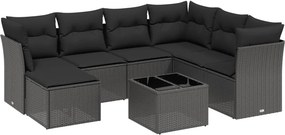 vidaXL 8 részes fekete polyrattan kerti ülőgarnitúra párnákkal