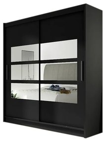 BEGA III tolóajtós ruhás szekrény tükörrel, 180x215x57, fekete mat