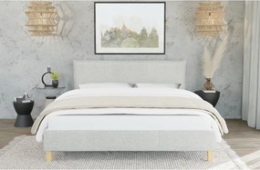 Bézs kárpitozott franciaágy ágyráccsal 140x200 cm Tina – Ropez