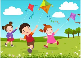 Kép - Sárkányrepülőt éngedő gyermekek (70x50 cm)