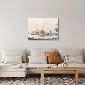 Üveg kép - Vintage tájkép rajz (70x50 cm)