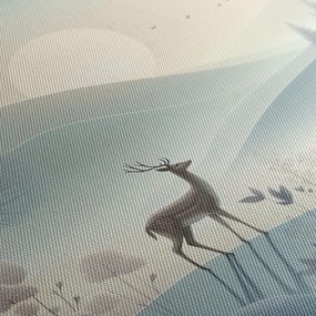 Kép erdei táj szarvassal és hegyekkel