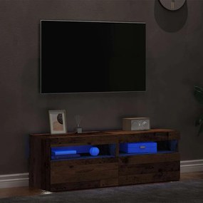 2 db antik fa színű szerelt fa TV-szekrény LED-lámpákkal