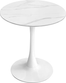 Étkezőasztal, világos márvány/fehér, átmérő 80 cm, LORIAN