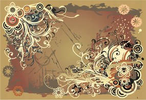 Fotótapéta Bézs Kerekek Absztrakt Vintage Retro Virágok 254x184 +ragasztó