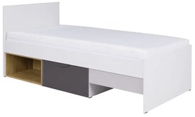 Egyszemélyes ágy 90x200 cm Juna 15 (fehér + grafit + szürke + lefkas tölgy) (ágyráccsal). 1087411