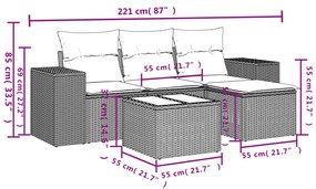 5 részes fekete polyrattan kerti kanapészett párnákkal