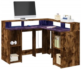 füstös tölgy színű szerelt fa íróasztal LED-ekkel 130x130x91 cm