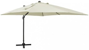 homokszínű konzolos napernyő rúddal és LED-fényekkel 300 cm