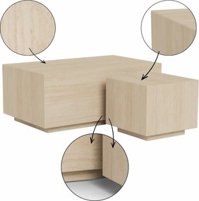 2 Db-os Dohányzóasztal Szett téglalap négyzet bézs travertin utánzat