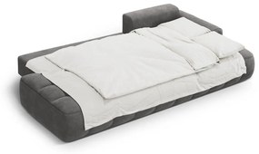 Szürke bársony kinyitható-tárolóhelyes sarokkanapé (jobb oldali-heverő résszel) Linz – Cosmopolitan Design